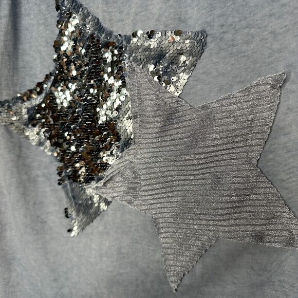 Gray Blue Knit Sleeveless Scoop Neck Tank Top 2 Stars One Silver Sequined Med - Picture 3 of 10